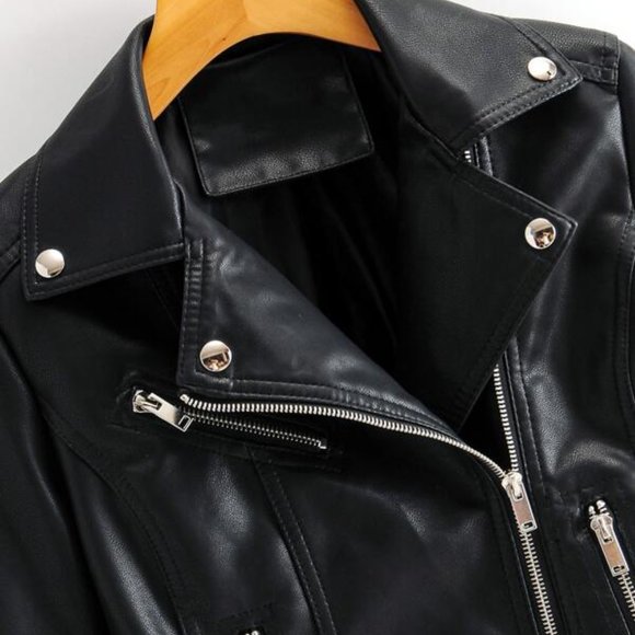 Modern Biker Chick Moto Faux leather Zipper Detail Motorcycle Jacket - Picture 11 of 12